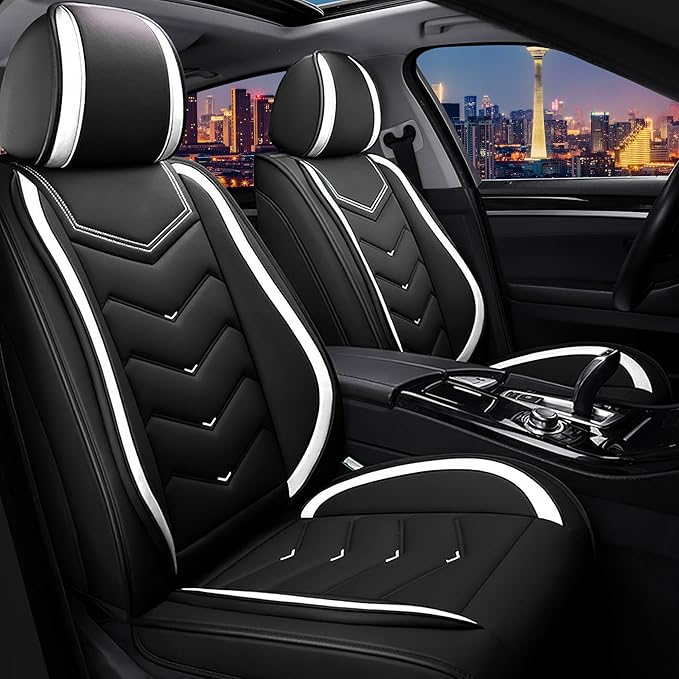 CTDS Car Seat Covers for Chevy Equinox 2005-2026, Stylish Sport Seat Cover, Premium Nappa Leather Car Seat Cover. Automobile Seat Covers Sets.(Standard 2 Seats/Black White)