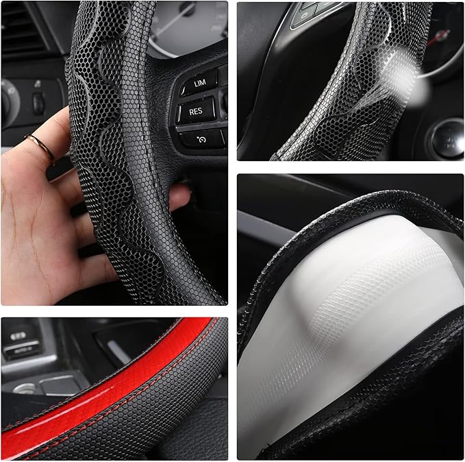 GIANT PANDA Steering Wheel Cover for Dodge Ram 1500 - Car Steering Wheel Covers for Dodge Ram 2500 3500 15.5-16 inch - Red