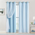 Bujasso Sky Blue 80% Blackout Curtains with Sheer Overlay Mix and Match Double Layer Thermal Insulated Window Panels 84 inch for Living Room Bedroom Blue Drapes with Tiebacks Grommet Top 37" Wx84 Lx2