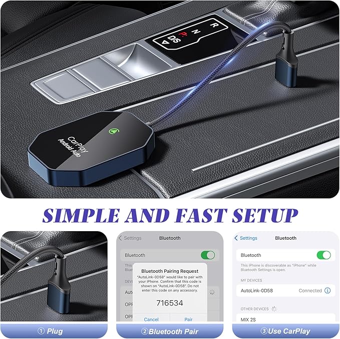 Wireless Carplay Adapter, 2 in 1 Wireless CarPlay & Android Auto Adapter with Dual-Band WiFi and Bluetooth 5.0 Car Play Connector Compatible with iOS 10+ / Android 11+ Instant Connectivity Easy Setup