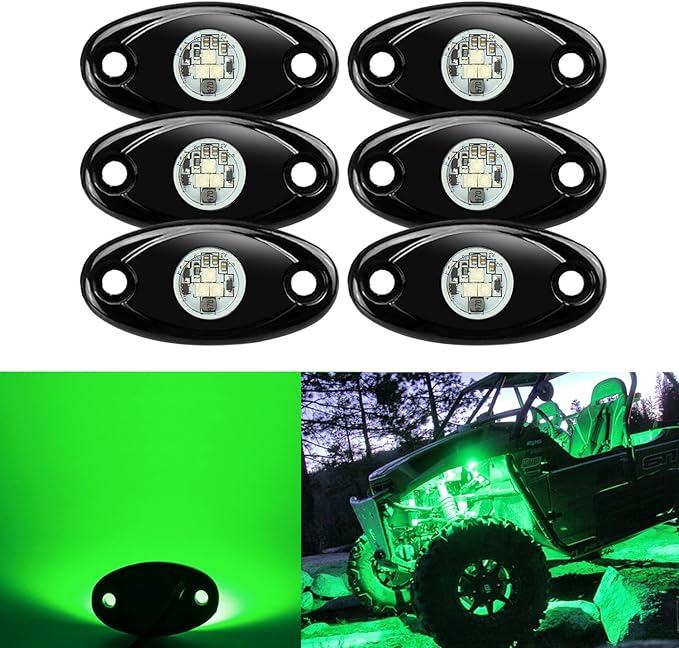 6 Pods LED Rock Lights, Ampper Waterproof LED Neon Underglow Light for Car Truck ATV UTV SUV Offroad Boat Underbody Glow Trail Rig Lamp (Green)