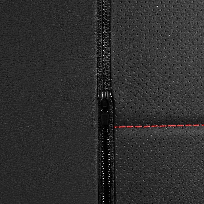 CAR PASS Leather Back Seat Cover,Piping Waterproof Bench Seat Cover, Rear Seat Cover Universal Fit for Cars Sedans SUVs Truck 95% Automotive Interior Backseat Car Covers (Rear,Black and Red)