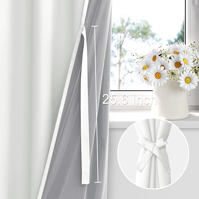 XWZO 100% Blackout Window Curtains - Thermal Insulated & Completely Room Darkening Black Liner Window Treatment with Tiebacks for Bedroom/Living Room, Ivory, W60 x L84, Set of 2 Panels