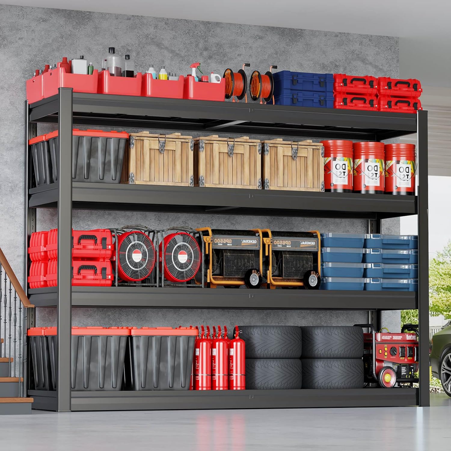 67" Wide Garage Shelving Unit, 67" W x 24" D x 68" H, Heavy Duty Garage Storage Shelves,3500 LBS Capacity, Industrial Adjustable Shelves for Basement Warehouse