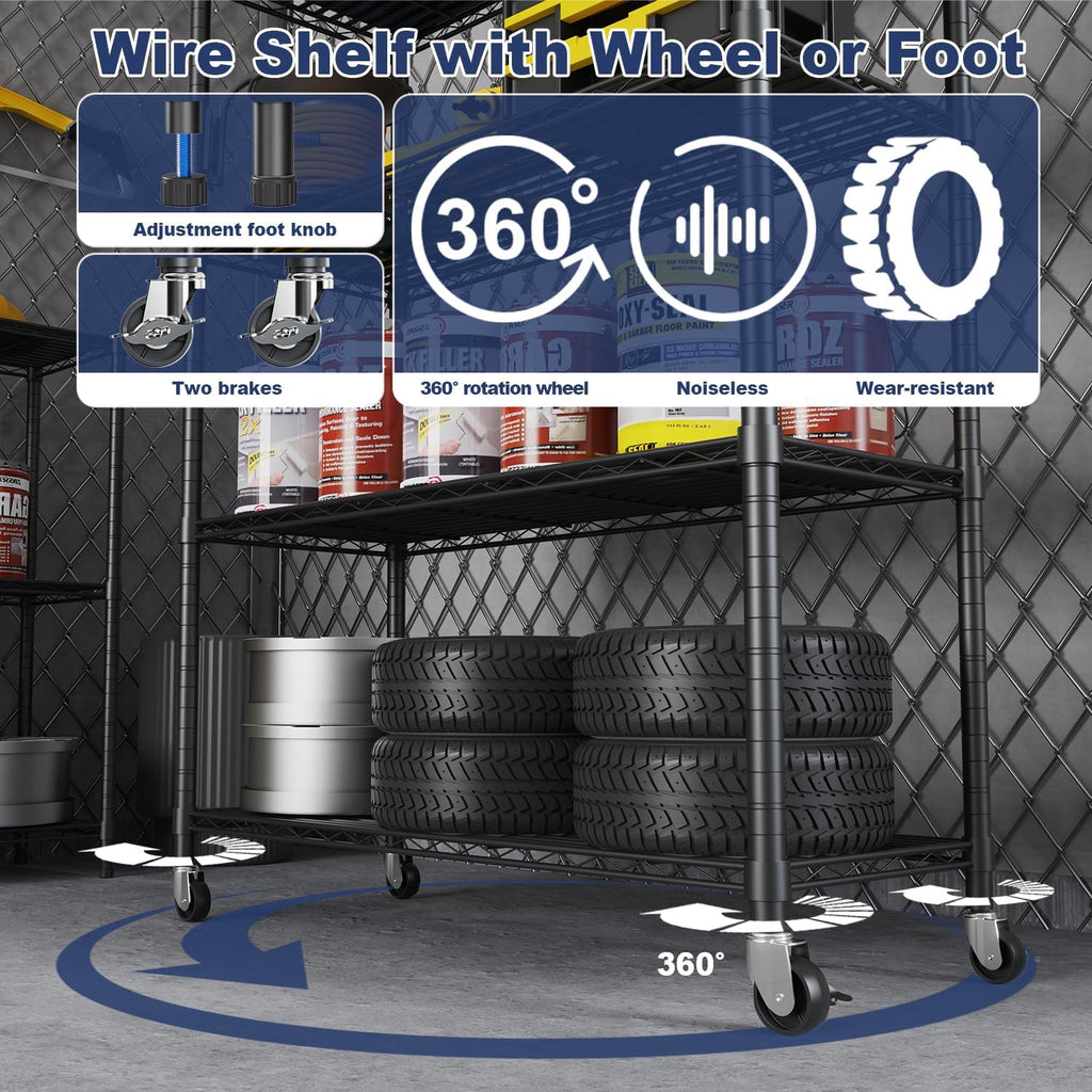 Himix 73''H X 35.5''W X14''D 6 Tier Wire Shelf with Wheels 10 Hooks, Adjustable NSF Wire Shelving Unit Heavy Duty Metal Storage Shelves Free Standing Rack Organization for Pantry,Kitchen,Garage