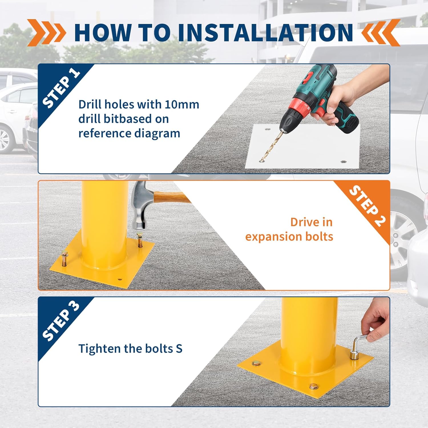 4.5x36 Inch Safety Bollard Post - Yellow Steel Bollard with Anchor Bolts (1-Pack) for Parking Lots, Walkways & Traffic Areas