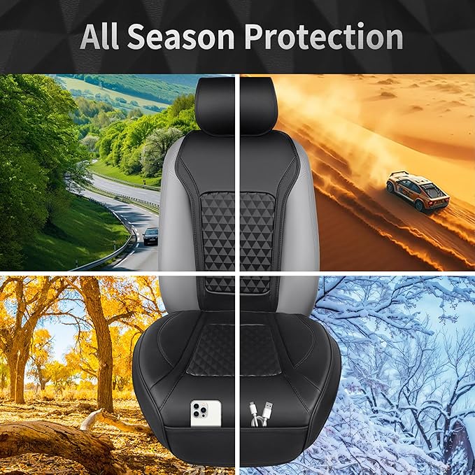 CAR PASS 1Pcs Nappa Leather Front Seat Cover for Cars, Waterproof Sideless Car Seat Cover, Durable Non-Slip Seat Protector Cover Universal Fit for Most Automotive, Vans, SUVs, and Trucks, 1 Pack Black