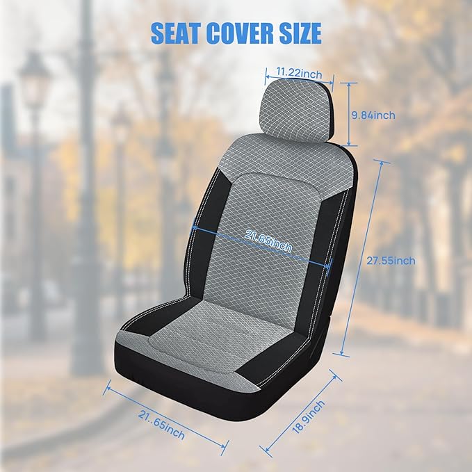 Nilight Car Seat Cover 2PCS Black Grey Breathable Mesh Interior Covers with Removable Headrest Airbag Compatible Universal for Cars Truck and SUV Front Seats
