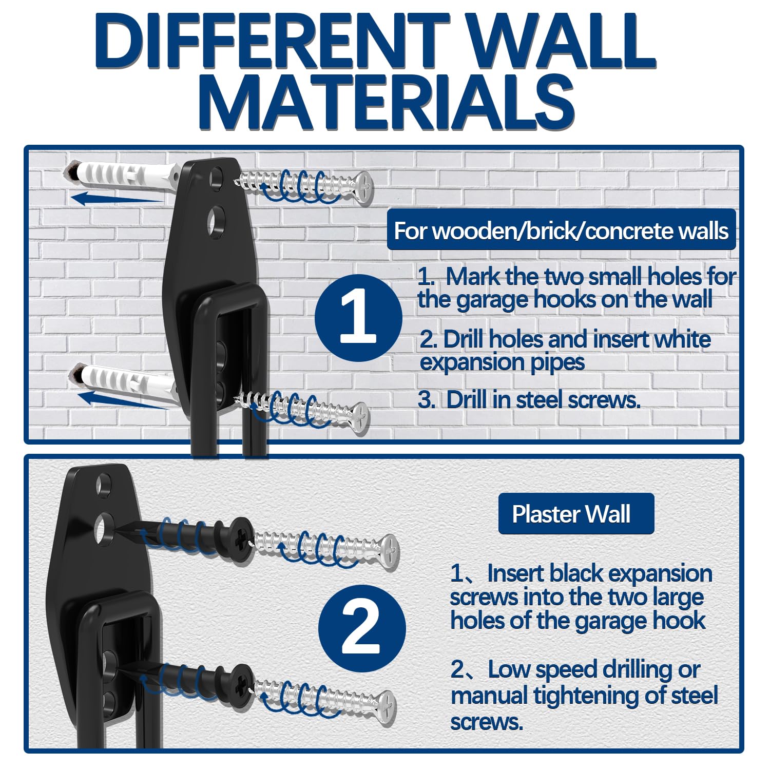 3-H Garage Wall Hooks 14 Pack, Garage Hooks Heavy Duty with Extra Welding Spots, Wall Mount Storage Organizer for Hanging Garden Lawn Tools Ladder Bike WeedEater Chair Shovel Blower (Grey)