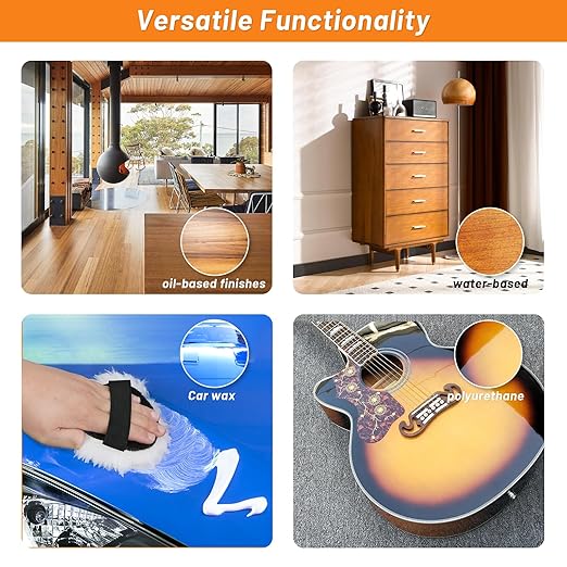 4PCS 4'' Lambswool Stain Applicator Pads for Wood Furniture Floors, Latex,Oil Finishes, Reusable Wax Applicator Staining Pads for Buffing Polishing