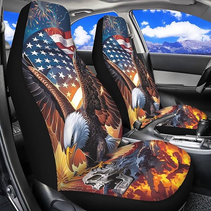 ELEQIN 250 Anniversary USA Car Front Seat Covers, Patriotic Collectors 2 Pack Polyester Automotive Seat ProtectorsSoft & Breathable, Vehicle Interior Accessories for Most Cars