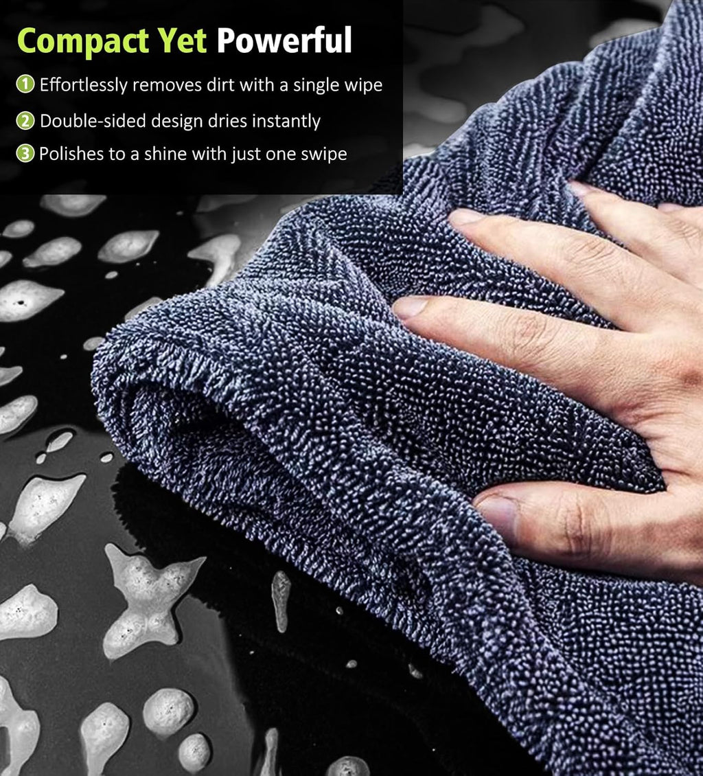 2-Pack Car Drying Towels, 16"x 16" Microfiber Drying Towel for Car Detailing, 1400 GSM High Absorbent Edgeless Streak Free Car Wash Drying Towels for Car Truck SUV, Green&Gray