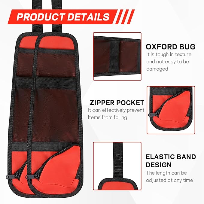Hovom 2PCS Car Seat Storage Hanging Bag, Multi-Pocket Auto Seat Side Organizer, Multifunctional Mesh Pocket Auto Front Seats Organizer for Phone Wallet Glasses, Universal Car Accessories (Red, 2PCS)