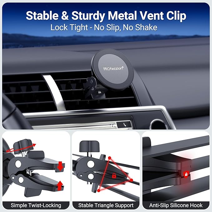 PROfezzion 2-Pack Compatible with MagSafe Car Mount, Magnetic Phone Holder for Car Vent, Dash, Home & Office Compatible with iPhone 17 16 15 14 13 12 Pro Max Plus, Mag-Safe Case & All Cell Phones