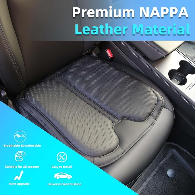 Car Seat Cushion Memory Foam for Car Seat Driver, Office Chair, Wheelchair Premium Nappa Leather Cushions Universal Fit Seat Cushion for Car Sedans SUV Truck (2 Packs/Black)