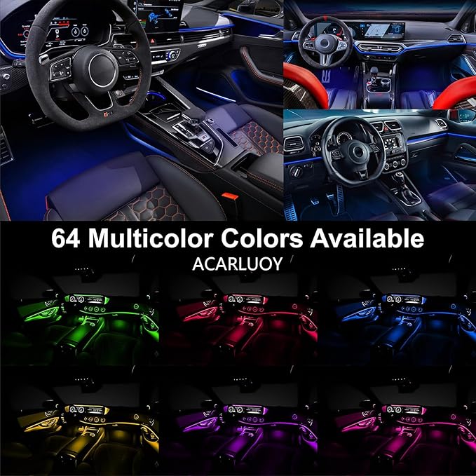Acrylic Car LED Ambient Light, Fiber Optic Interior Light Strip, 24 Million Types, Ambient Light KKT that Swings with The Melody of Music (RGB Color 18 in 1)