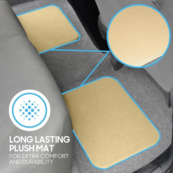 BDK MT-100-LB Classic Light Beige Carpet Floor Mats with Vinyl Heel Pad for Car SUV Truck Van, Universal Fit Front & Rear Liner
