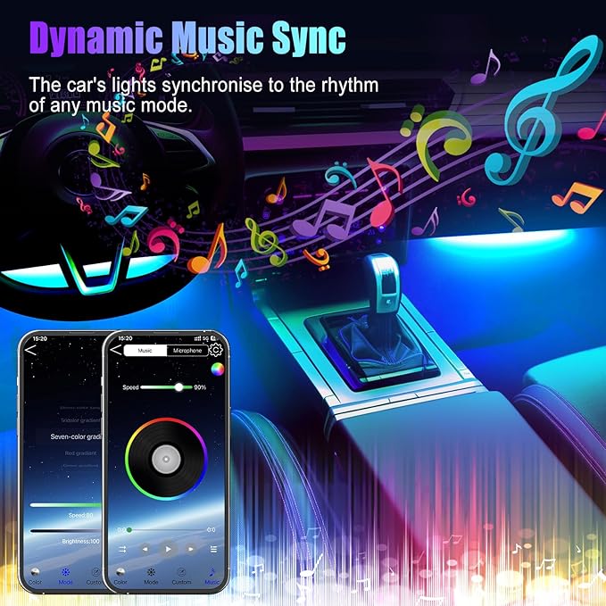 Honalia Car Lights Interior, LED Lights for Car Interior with APP Control, Truck Inside Lights with DIY Mode and Music Mode, Ambient Lighting for Men, DC 12V