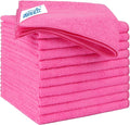 HOMEXCEL Pink Microfiber Cleaning Cloth 12 Pack, 12.5 x 12.5 inch Microfiber Towels for Cars, Ultra Absorbent Car Washing Cloth, Lint Free Streak Free Cleaning Rags for Car, Kitchen, and Window