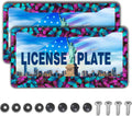 License Plate Frames Multicolor Car Plate Frame for Women Blue Purple Butterfly Women Universal Aluminum Car Accessory 2 Pack with Screw Covers Set