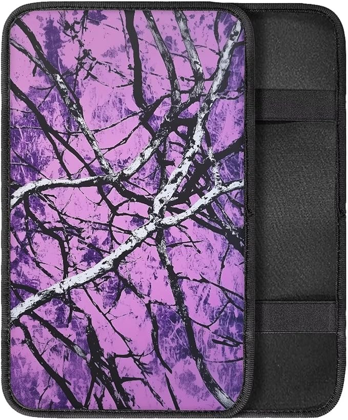 Car Center Console Cover Soft Comfor Auto Center Console Armrest Cover Auto Interior Protective Cover Universal Fit Most Cars, Purple Tree Camo