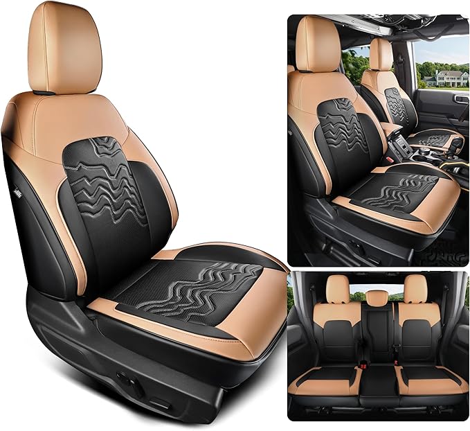 Red Rain Leather Black and Orange Seat Cover Customized Fit for Ford Bronco Seat Covers 4 Door 2021-2025 5 Seater (Bronco 4Door-Black+Orange)