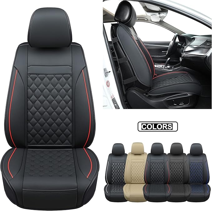 Car Seat Covers Front Pair,Universal Fit for Most Cars,SUV,Sedans and Pick-up Trucks,Automotive Faux Leather Vehicle Cushion Covers(Front Pair,Black/Red)