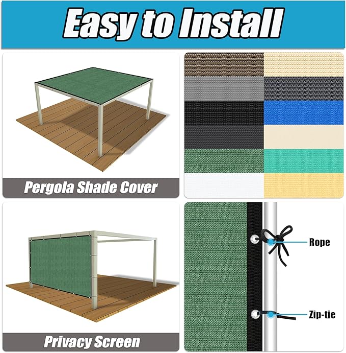 Amagenix 90% Pergola Shade Cover 12' X 14' Sun Shade Cloth with Grommets for Outdoor Garden Patio Porch, Commercial Grade 200 GSM - Cable Zip Ties Included (We Customized) GN108, Green