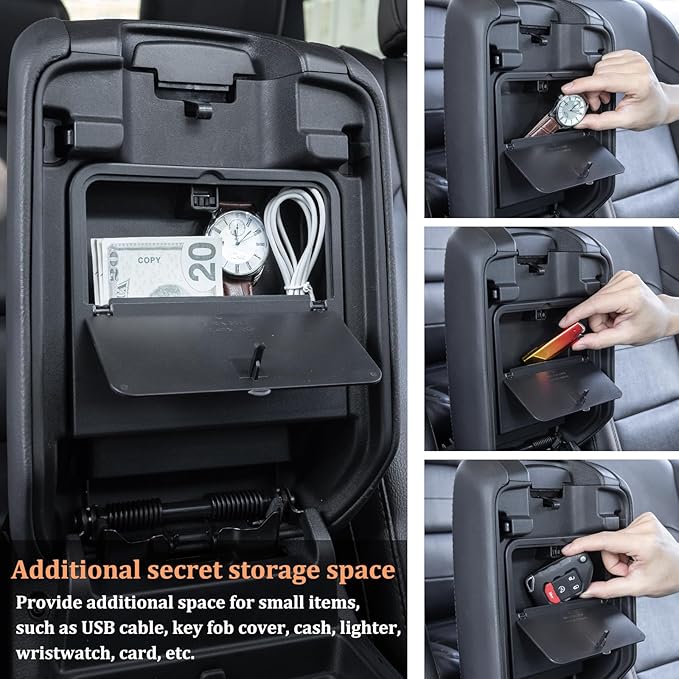 Center Console Hidden Organizer Box Compatible with Jeep Wrangler JL/JLU 4XE and Jeep Gladiator JT 2018-2024 2025 2026 Accessories Armrest Secret Compartment One-Touch Hidden Storage（Patent Design）