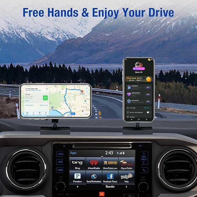 Dash Magentic Phone Holder for Toyota Tacoma 2016 2017 2018 2019 2020 2021 2022 2023, 3rd Gen Tacoma Dashboard Clip Cell Phone Cradles Adjustable Phone Stand Phone Mount Fit for All Smartphone
