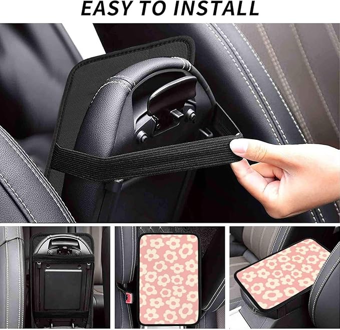 Vintage Groovy Flowers Auto Center Console Cover Pad Car Armrest Seat Box Cover Cushion Universal for Most Vehicle SUV Truck Car Accessories Decor