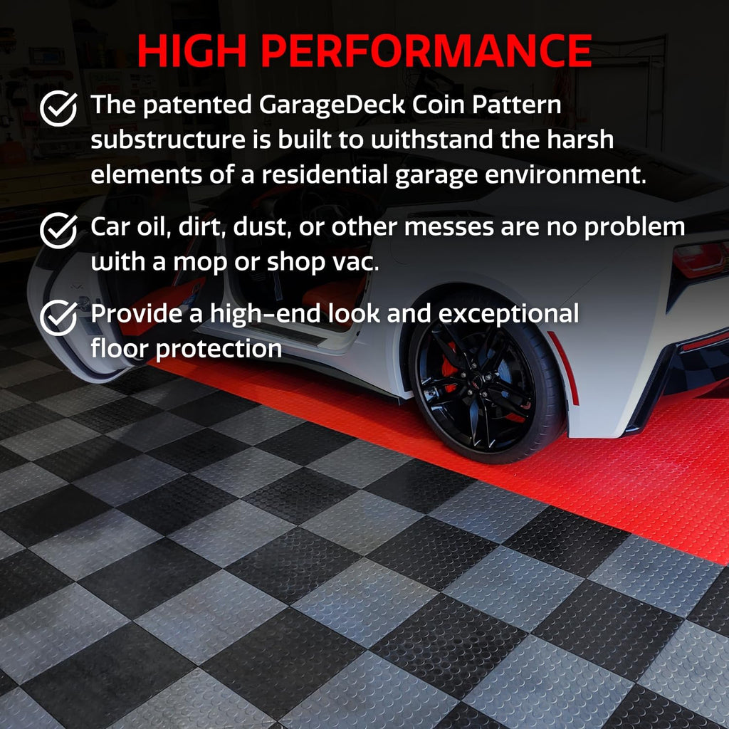 Big Floors GarageDeck Coin Pattern, Durable Copolymer Interlocking Modular Non-Slip Garage Flooring Tile (Graphite, 12 Pack of 12 x 12" Tiles)