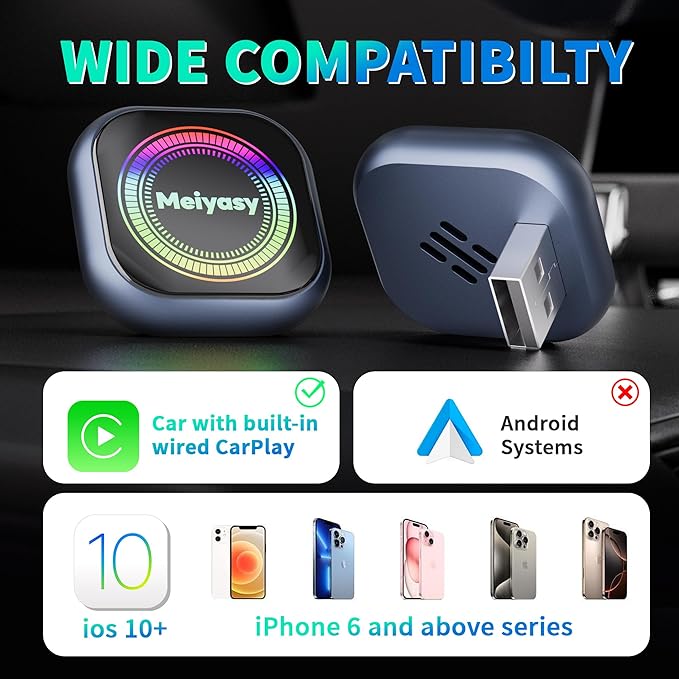 2026 Upgraded Wireless CarPlay Adapter for iPhone, Compact Mini Metal Shell Design Small Size, (New Update) Plug and Play, Fast and Stable Connection CarPlay Adapter for Apple iOS ＆Android (Navy Blue)