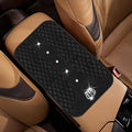 Black Bling Car Console Cover Hot Black Arm Rest Center Console Cushion Pad, Universal Anti-Slip Leather Armrest Box Decor Protector with Crystal Sparkling Rhinestone Car Accessories(Black)