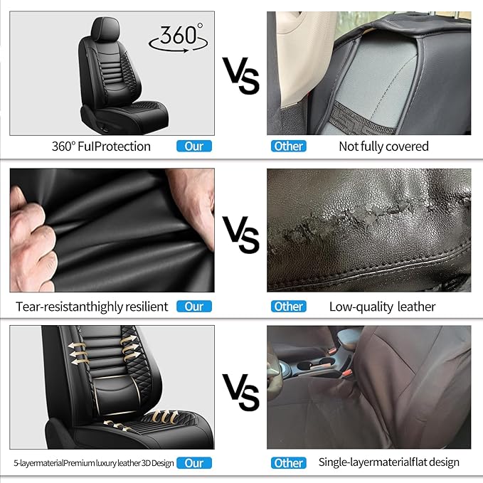 Fit Avalon Car Seat Covers for Toyota Avalon 2001-2024 2025 2026 - Upgraded Premium Waterproof & Breathable Leather, Airbag Compatible, All-Weather Seat Cushion Protector (Full Set, Black)