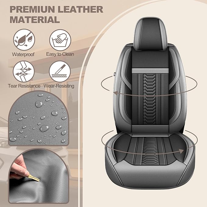 TTX LIGHTING for Nissan Rogue Sport 2017-2022 Seat Covers: Waterproof Leather Seat Protector with Airbag Compatible (2 Front Seats,Black&Gray)