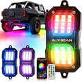 Auxbeam 2 Pods Dynamic Color Changing RGB LED Rock Lights No-Dark-Spot Bluetooth APP&Remote Control Music Voice Sync IP67 Waterproof Wheel Well Lights w/Brake Mode 1 Year Warranty (NO Controller)