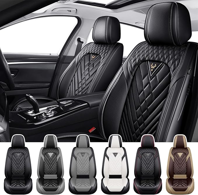 Truck Seat Covers for Ford F350 2011-2026, Waterproof Premium Leather Full Coverage Car Seat Cover, Muscle Sport Style Auto Interior Seat Cover Sets (Front Set/Black)