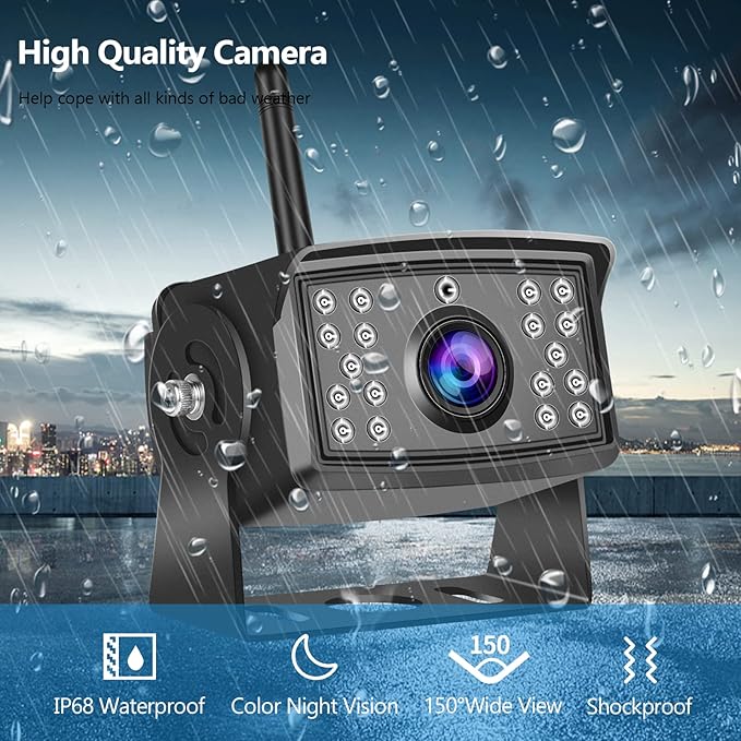 Wireless Dual Backup Camera System, Hodozzy 7" Monitor with Split Screen Plug and Play HD Rear View Camera with Loop Recording Sunshade Design Waterproof IR Night Vision 12V-36V for Car,Truck, RV