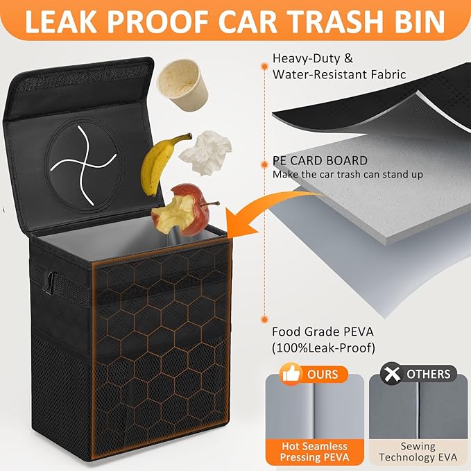 Vankor Car Trash Can for Cute, Bag Bin Hanging Waterproof Automotive Car Garbage Cans Leak Proof Vehicle Trash Can Diamond Pattern-Black