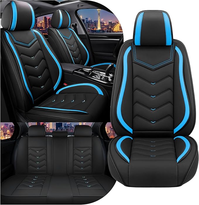 CTDS Car Seat Covers for Ford F-150 2000-2026, Stylish Sport Seat Cover, Premium Nappa Leather Car Seat Cover. Automobile Seat Covers Sets.(Standard 5 Seats/Black Blue)