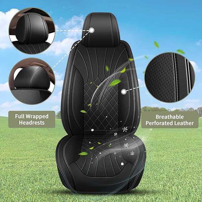 Car Seat Covers Front Pair for Nissan Murano 2011-2025 2026: Breathable Perforated Leather Seat Cover (Black)