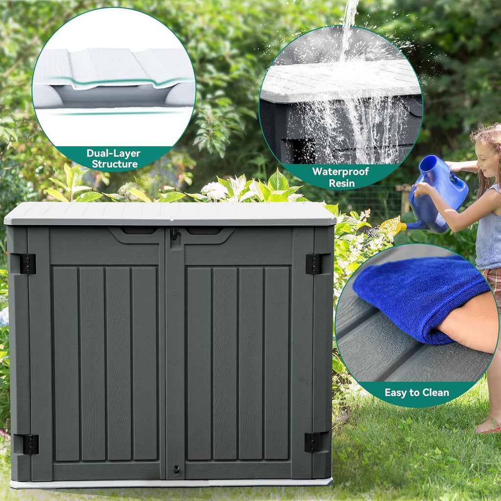 YITAHOME Extra Large Outdoor Horizontal Storage Shed, 4.5x4ft Resin Tool Sheds w/o Shelf, Easy to Assemble Waterproof Storage for Trash Cans, Garden Tools, Lawn Mower, Lockable, Dark Gray