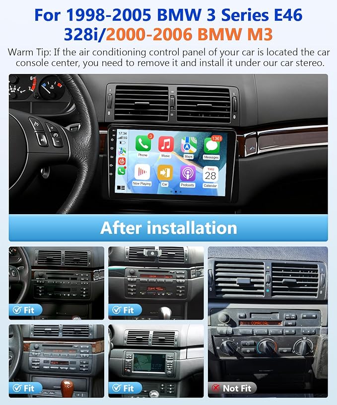 8Core Car Stereo for BMW 325i 330i E46 328i 328xi 1998-2005 Radio for BMW M3 2000-2006 Apple CarPlay Android Auto,9IN IPS Touch Screen 5G WiFi/GPS Navi/BT/FM/RDS/DSP/EQ/SWC/AHD Camera