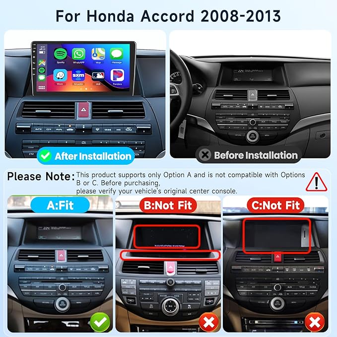 [4G+64G] Android 15.0 Car Stereo for Honda Accord 8th 2008-2013 Support Wireless Carplay/Android Auto with 10.1 Inch 1280 * 720P IPS Touchscreen 5Ghz-WiFi GPS Navigation BT FM/RDS Radio Backup Camera