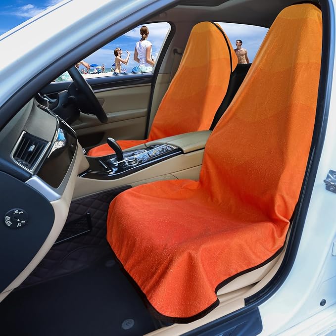 Car Seat Covers 2pcs Waterproof Towel Car Seat Cover Universal Fit for Most Trucks SUV Fitness Athletes Pets Gym and Water Sport，(Orange)