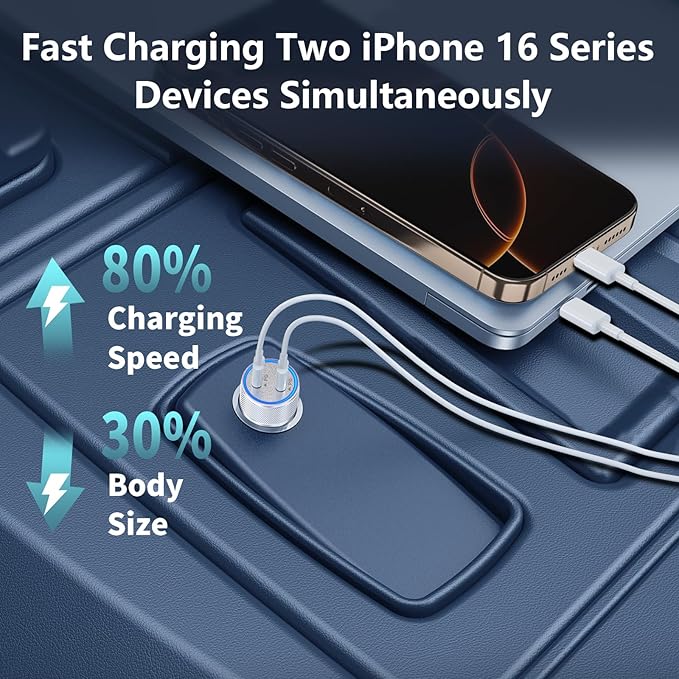 [Apple MFi Certified] iPhone 17 Car Charger Fast Charging, Linocell 90W Dual PD Power Cigarette Lighter USB-C Car Charger with 2Pack Type-C Cord for iPhone 17/17 Pro Max/16 Pro/15/Galaxy S26/S25/Pixel