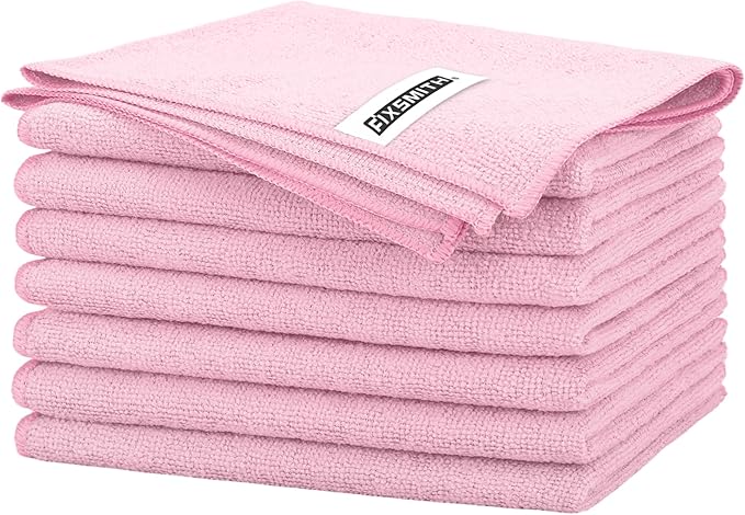 FIXSMITH Pink Microfiber Cleaning Cloth -Pack of 8, Highly Absorbent Cleaning Rags, 16"X12" All Purpose Cleaning Towels for Housekeeping, Kitchen, Car, Lint Free and Reusable Microfiber Towels