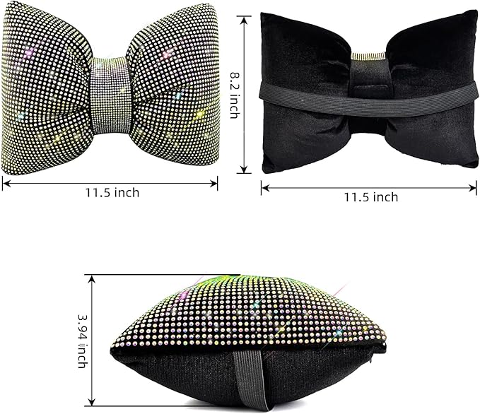 4 PCS Bling Car Pillows,Rhinestones Bowknot Car Headrest Pillow,Car Neck Pillow for Driver Relax Necksupport,Sleeping Travel Support Neck Pillow,Shiny Diamond Interior Accessories for Women, Colorful