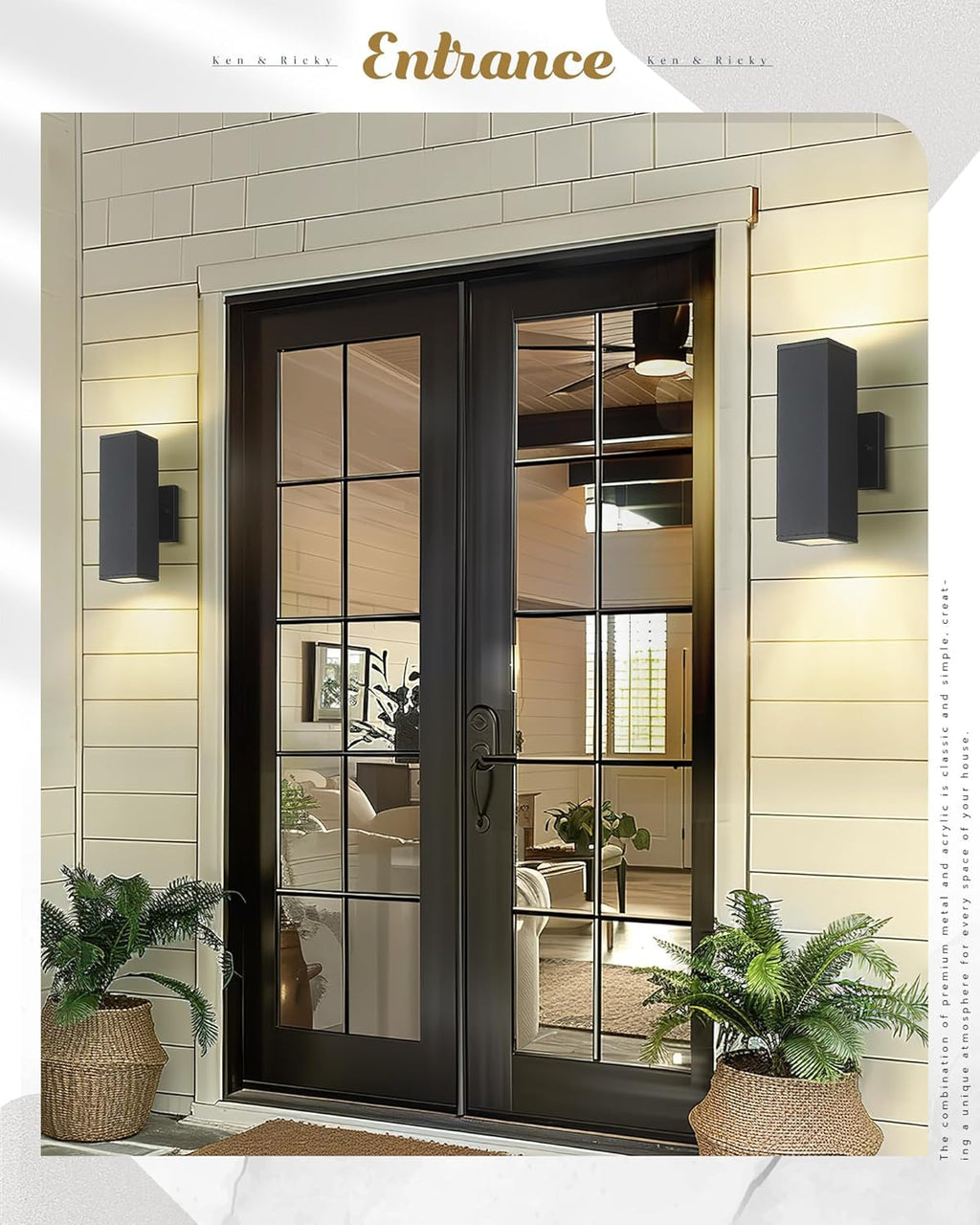 Ken & Ricky Outdoor Wall Lights, Modern Exterior Lighting Fixtures, Aluminum Front Porch Light, Black Outdoor Wall Sconce with Glass Cover, KR3324-W-2PK